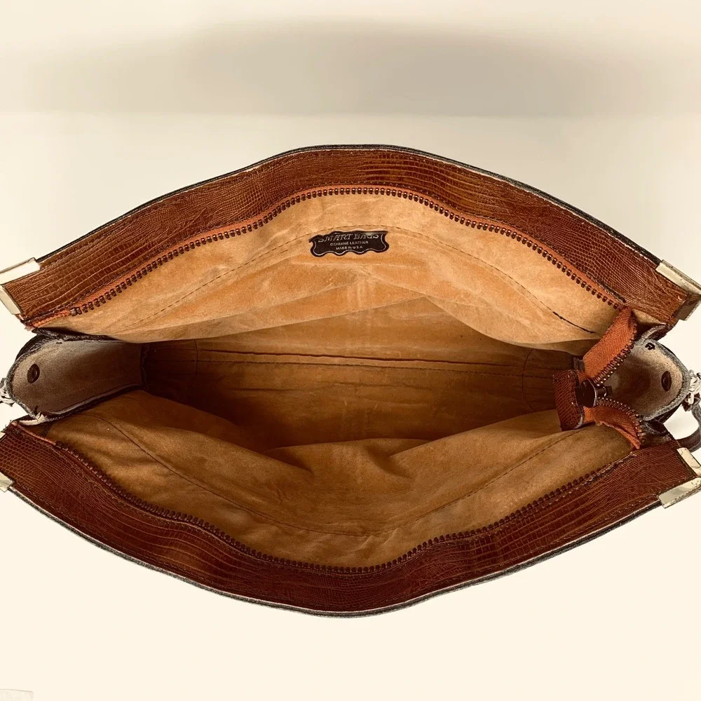 Smart Bags Vintage Brown Lizard Embossed Leather Briefcase Satchel Made in USA